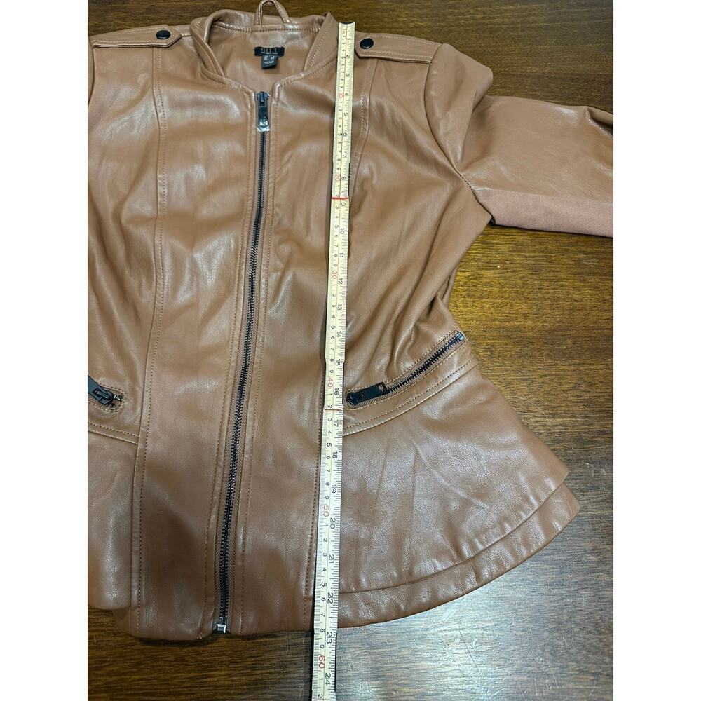 Gili Vegan Faux Leather Jacket Women 4 Brown Feminine Moto Biker Tired Cowgirl - Picture 5 of 12